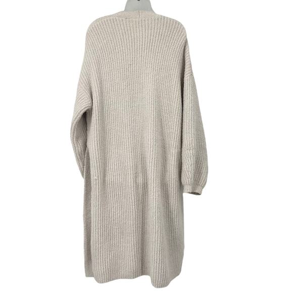 BAREFOOT DREAMS Cream Chunky Knit Cardigan Robe Oversized Long Tie Waist Large - Picture 4 of 6
